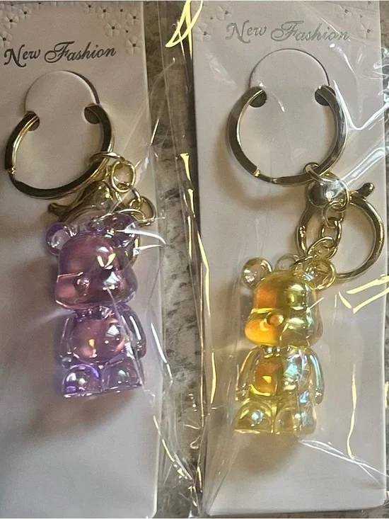 Iridescent Bear Charm Keychain - You pick a set of 2 - Picture 3 of 5